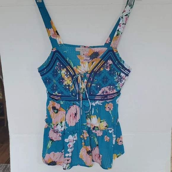 3/35 babydoll Floral Bustier Tank Top Lace up Sz S colorful Romantic - Picture 5 of 12
